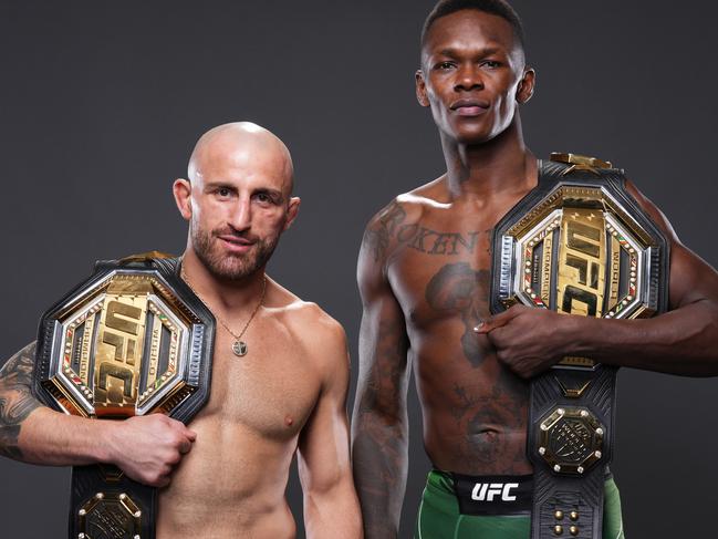 Alex Volkanovski and Israel Adesanya are mates and training partners. Picture: Mike Roach/Zuffa LLC