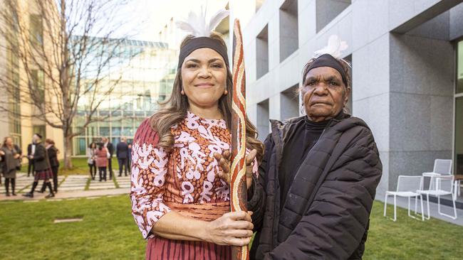 Jacinta Price with her grand-aunt Tess Napaljarri Ross at Parliament House. Picture: Gary Ramage