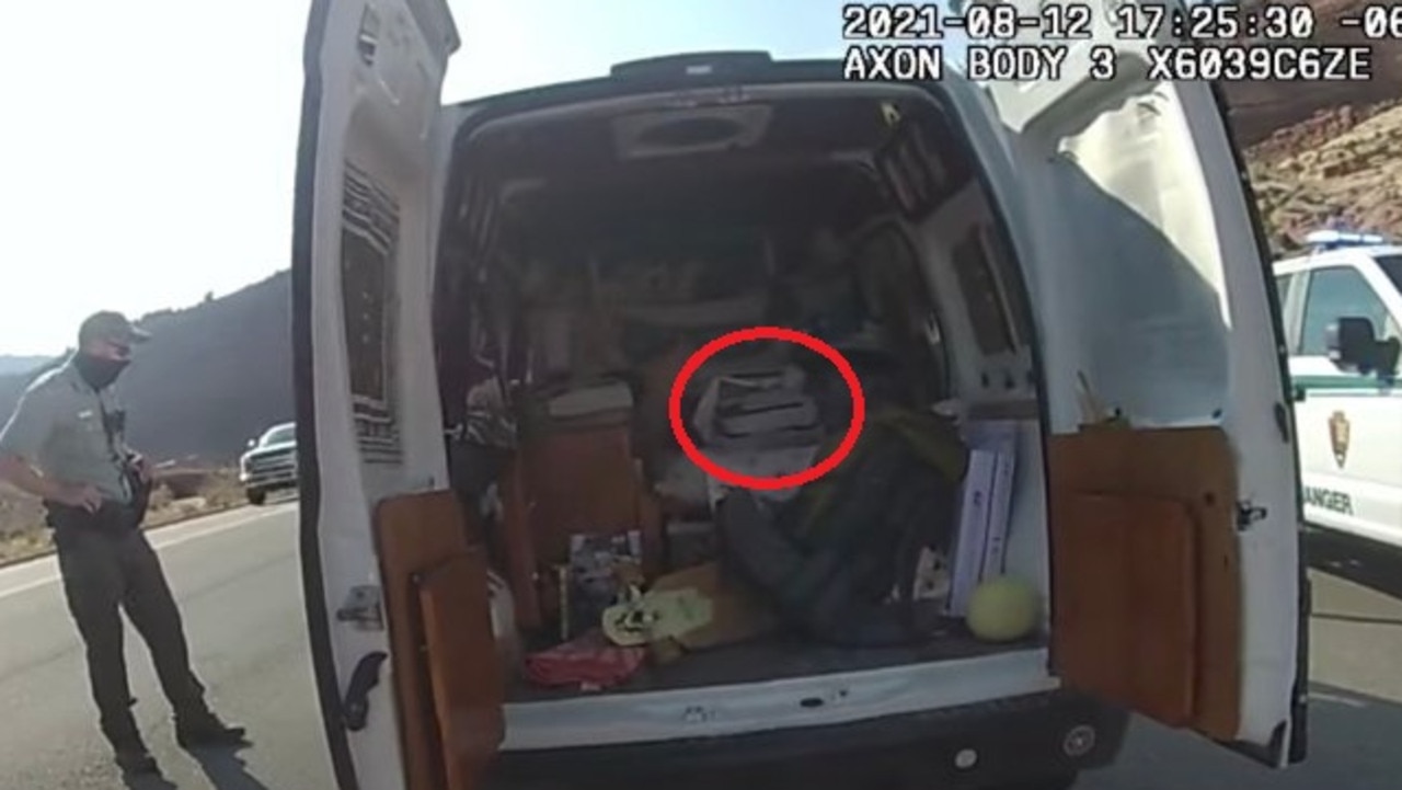 Utah Police footage shows the backpack in the van Mr Laundrie and Ms Petito were driving.