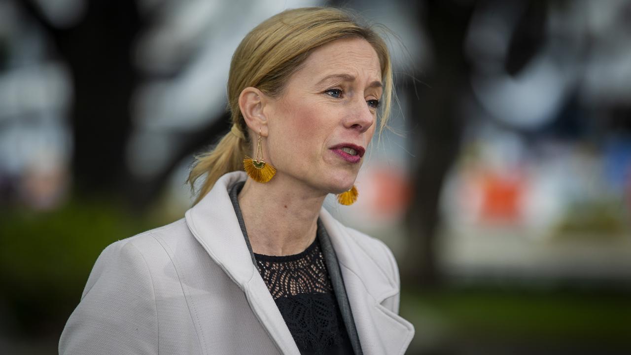 Rebecca White talks to the media after, Alysha (surname withheld) held a press conference on Parliament lawns after having long running difficulties with sexual assessment claims while working at Ashley Youth Detention Centre. Picture: Richard Jupe