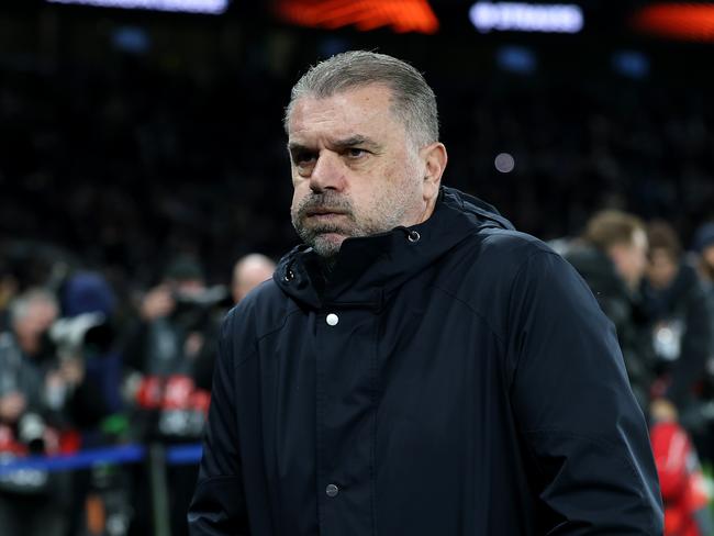 LONDON, ENGLAND - JANUARY 30: Ange Postecoglou, Manager of Tottenham Hotspur, looks on prior to the UEFA Europa League 2024/25 League Phase MD8 match between Tottenham Hotspur and IF Elfsborg at Tottenham Hotspur Stadium on January 30, 2025 in London, England. (Photo by Richard Pelham/Getty Images)