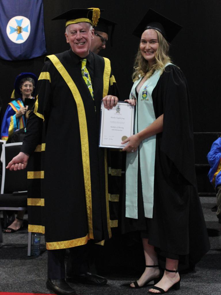 Aleasha Gray graduated with a Bachelor of Nursing with Distinction at the CQUniversity graduation ceremony in Bundaberg on December 14, 2023.