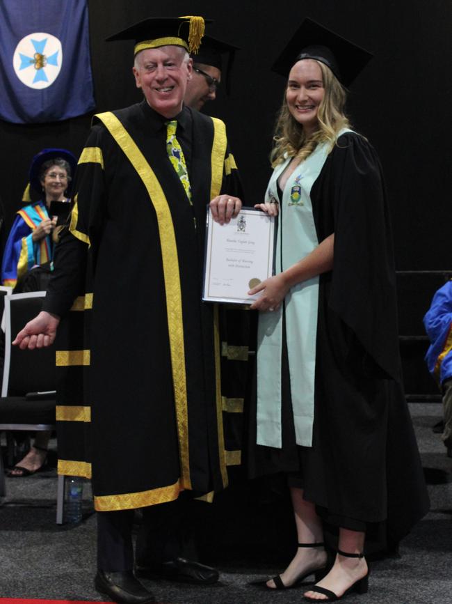 Aleasha Gray graduated with a Bachelor of Nursing with Distinction at the CQUniversity graduation ceremony in Bundaberg on December 14, 2023.