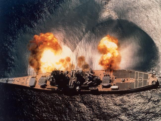 USS Iowa firing her 16in main guns during 1984 fleet exercises. Big guns fell out of favour during World War II due to the vastly superior flexibility and range of aircraft delivered bombs and torpedoes, and the introduction of guided missiles. Picture: USN