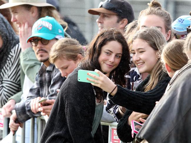 Pirates of the Caribbean on the Coast: Pirates meet and greet - actress Kaya Scodelario with fan Julia White. Pic: Richard Gosling