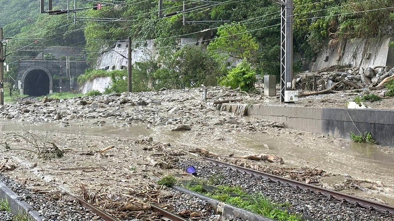 A landslide caused by heavy rain in Hualien, Taiwan. Picture: CNA / AFP