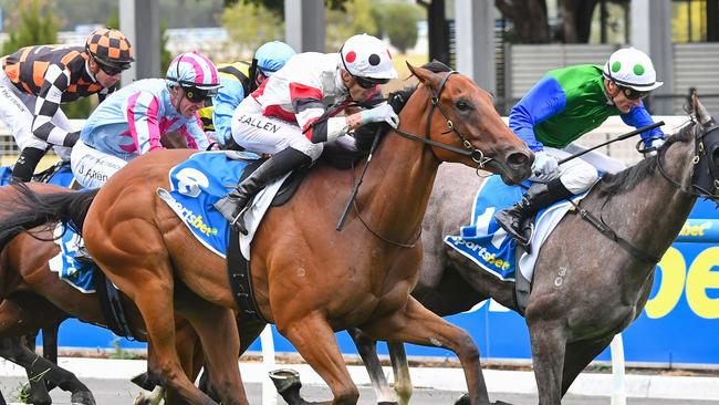 Superconstellation and jockey Ben Allen will look to combine for a second straight win at Thursday’s Pakenham meeting. Picture: Racing Photos via Getty Images