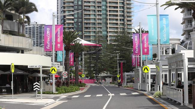 Empty streets in Broadbeach for the Commonwealth Games. Picture: Alex Coppel.