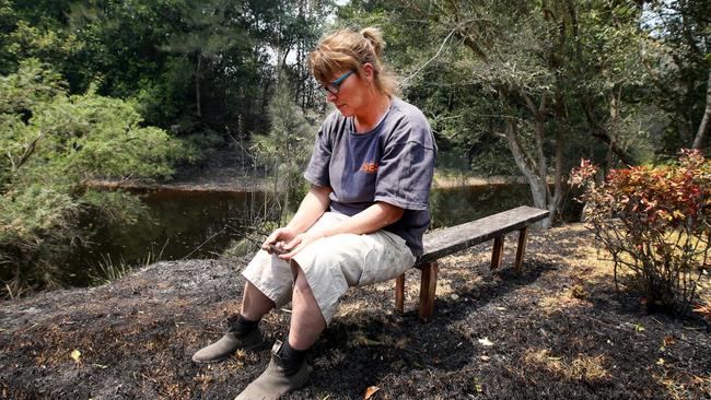 Kim Macdonald in the bank of the creek where she took shelter. Picture Nathan Edwards.