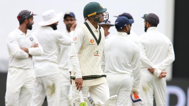 Usman Khawaja is dimissed LBW in the second innings of the Boxing Day Test against India. Picture: Michael Klein