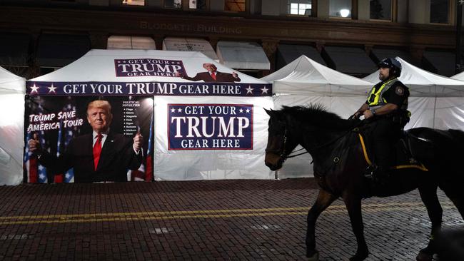 Police patrol outside before a campaign rally with Republican presidential nominee, former President Donald Trump, at the Van Andel Arena on November 4, 2024 in Grand Rapids, Michigan. Picture: Scott Olson/Getty Images/AFP