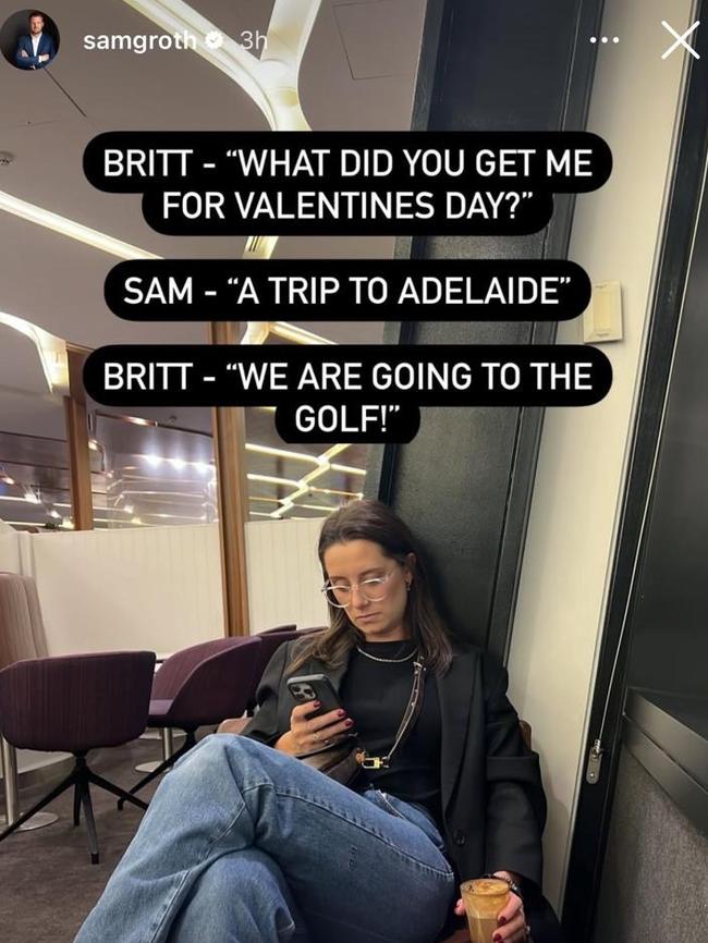 Brittany Groth’s social media post about the Adelaide trip.