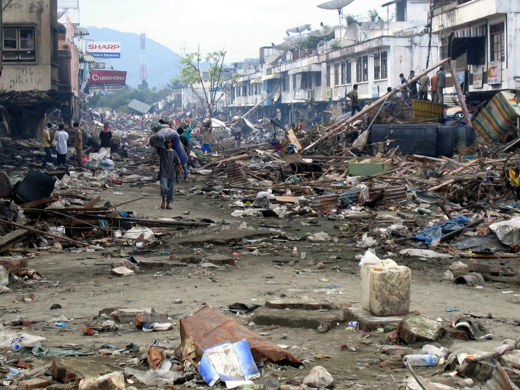 Devastation caused by the Indian Ocean tsunami to the west of Aceh on January 8, 2005 in Banda Aceh, Indonesia.