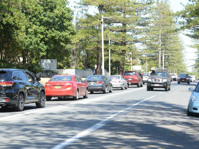 Heavy traffic in Byron Bay on Monday, November 23, 2020. The town has been busy as school-leavers prepare to celebrate an informal schoolies and other travellers have been flocking to the seaside town. Picture: Liana Boss