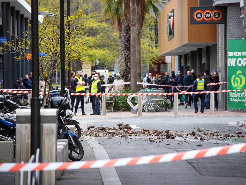 Debris on Wattle Street, Prahran, between Coles and Woolworths. Picture: Mark Stewart