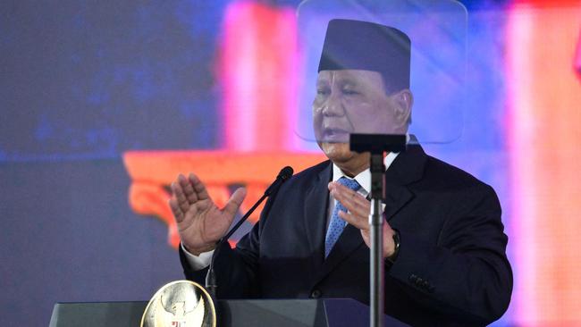 Indonesian President Prabowo Subianto delivers his speech during the launch of a sovereign wealth fund known as Daya Anagata Nusantara, or Danantara, in Jakarta on Monday. Picture: Bay Ismoyo/AFP