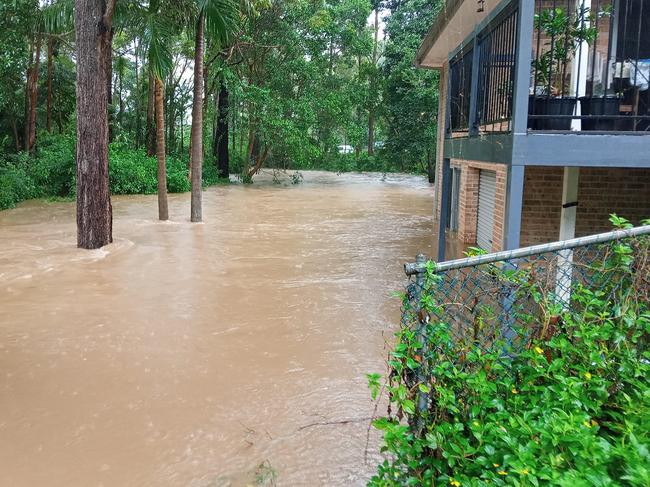 Flooding in the Taloumbi Road area at Coffs Harbour on Tuesday afternoon. Picture: Nathan Trivett