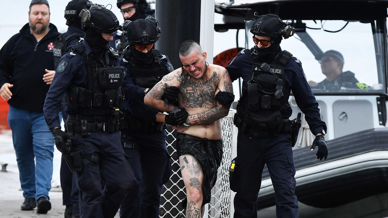 A man has surrendered himself to police following a boat standoff on the Sunshine Coast after he allegedly crashed a car through a home with teary owners saying it sounded like a bomb going off. Picture: Patrick Woods.