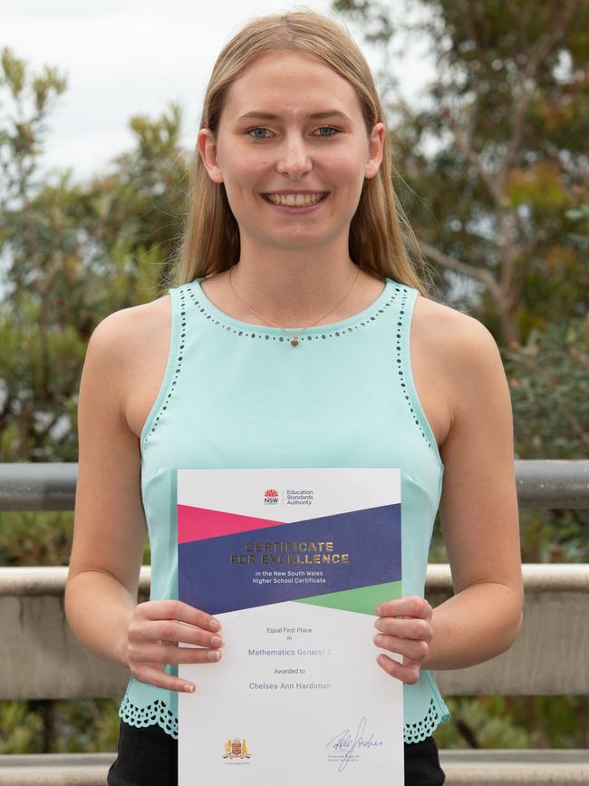 Chelsea Ann Hardiman with her equal first award for Mathematics General 2. Picture: Monique Harmer