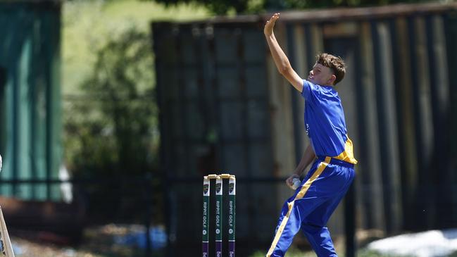 Billy McIlveen bowling for Belmont. Picture: Michael Gorton