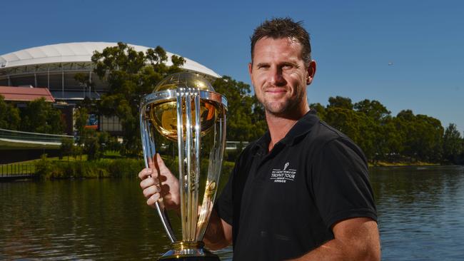 Former Australian fast bowler Shaun Tait, pictured with the World Cup in January,  has become Adelaide Cricket Club’s new senior coach. Picture: AAP/Brenton Edwards