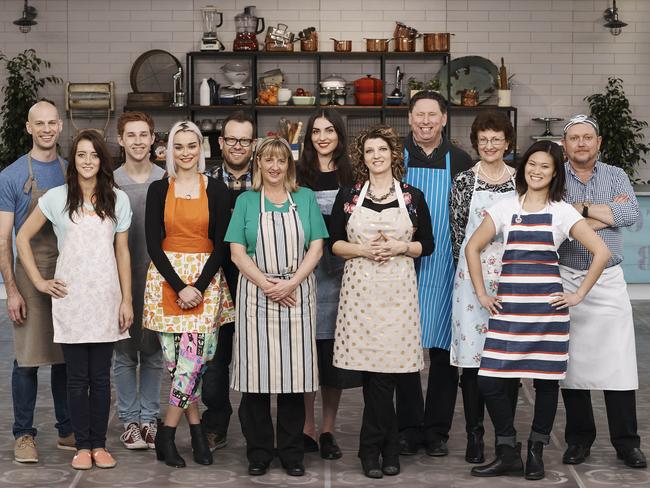 Hungry hopefuls: Bake Off’s 12 home bakers vying for the title. Picture: Nick Wilson / Foxtel