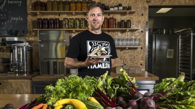 Luke Burgess at falafel pop-up in South Hobart. Picture: Caroline Tan