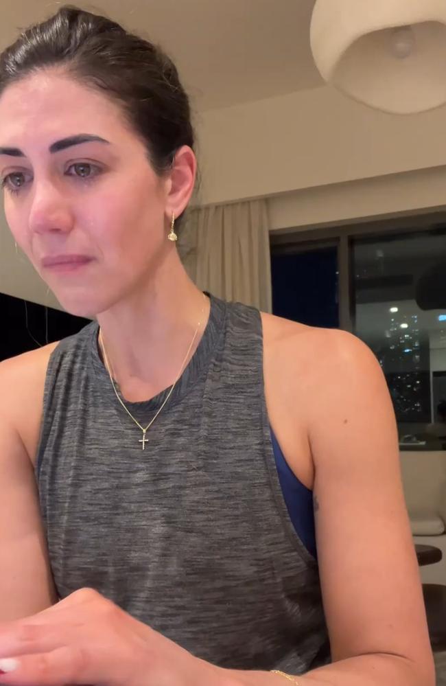 Stephanie Rice in tears sharing a difficult moment on Instagram.