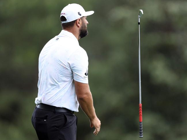 Jon Rahm shows his frustration during round one at Augusta. Picture: AFP