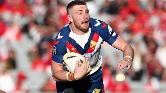 Jackson Hastings makes a break for Great Britain in a Test against the Kiwis in Auckland. Picture: Fiona Goodall/Getty Images