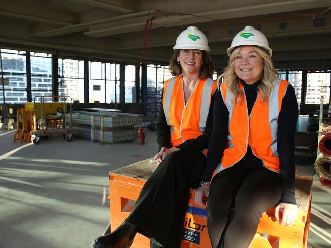 28/05/2021. Kylie Rampa, chief executive of Lendlease's Australian property business, and Pip Marlow, chief executive, Salesforce Australia and New Zealand, at the construction site of the new Salesforce building at 180 George Street,  Circular Quay in Sydney. Britta Campion / The Australian