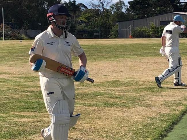 Juzzy Crowther arrives at the crease for Langwarrin on Saturday.