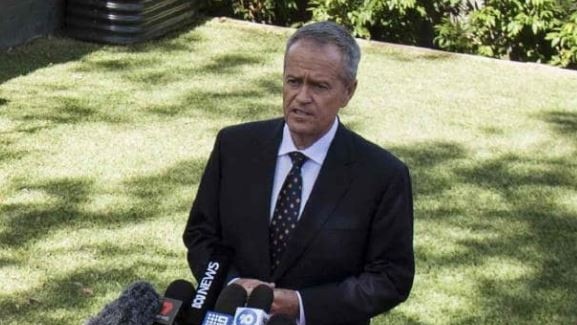 Bill Shorten launching his campaign in a Melbourne backyard yesterday. Picture; AAP. 