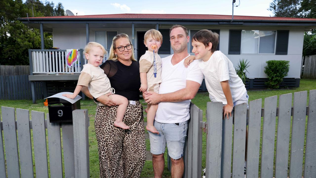 Trent and Samantha Smith and their twin boys, Leo and Luca, 2, and Hunter Winkler-Booker 11yrs. Picture: Steve Pohlner