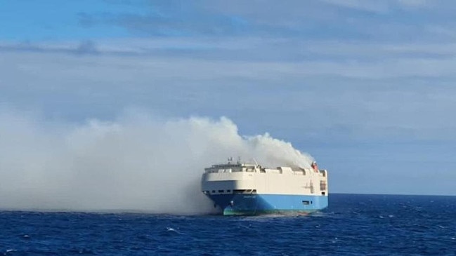 The Felicity Ace ablaze off the Azores. Picture: