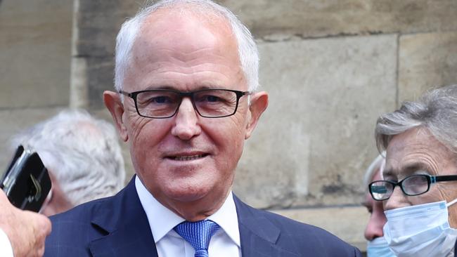 State Memorial Service for The Honourable Andrew Sharp Peacock AC GCL at St PaulÃs Cathedral Melbourne. Former PM Malcolm Turnbull after the service.                        Picture: David Caird