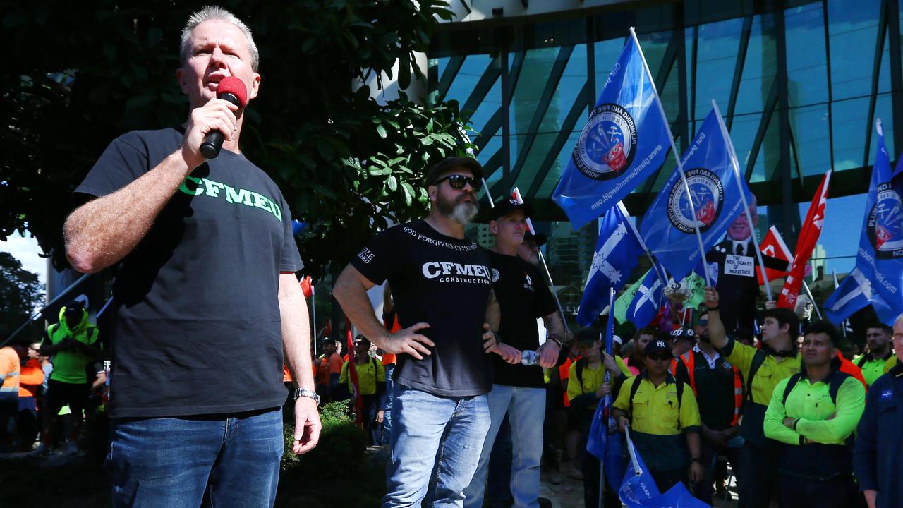 CFMEU state secretary Michael Ravbar addresses union mmbers. Picture: David Clark