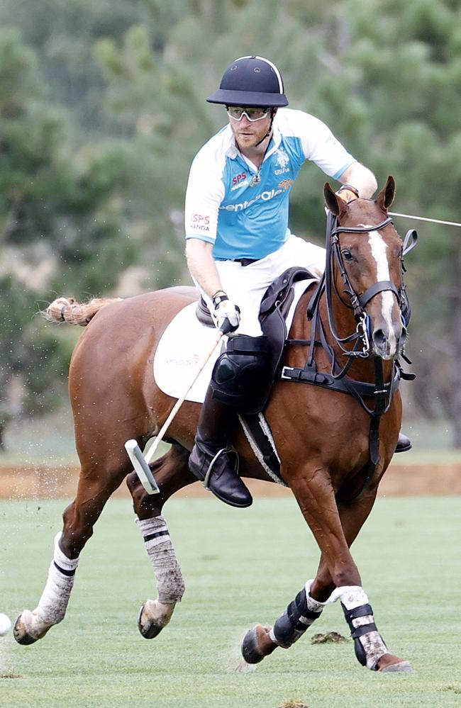 Prince Harry the Duke of Sussex hosted a charity polo match in Aspen, Colorado. Picture: SENTEBALE ISPS HANDA POLO CUP 2021