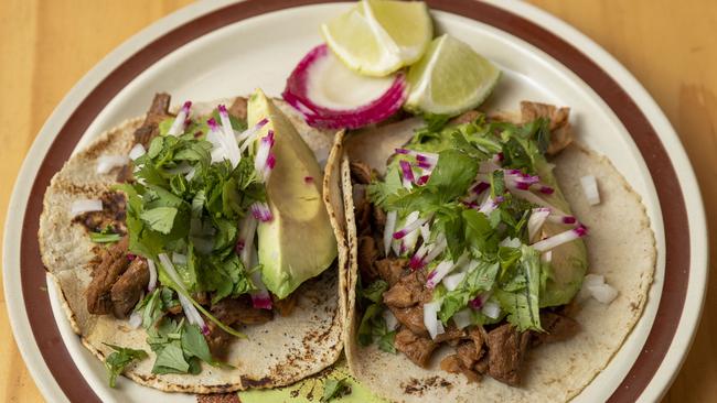 Carne asada tacos at El Planta in South Brisbane. Picture: Mark Cranitch.