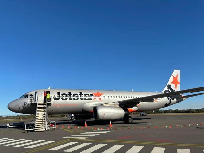 The first flight from Melbourne has arrived in Hervey Bay.