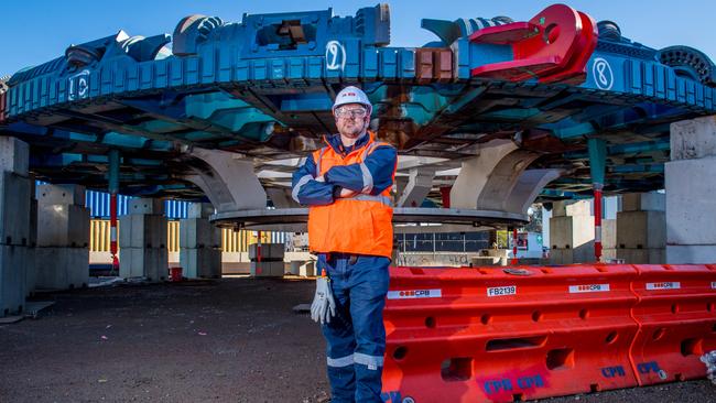 The cutting head of a tunnel boring machine being used to drill under Melbourne’s inner west. Picture: Jake Nowakowski