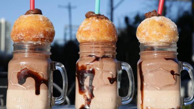 The Tellaball shake at Foodcraft Espresso and Bakery ... a shake topped with a Nutella-filled, sugar-coated doughnut.