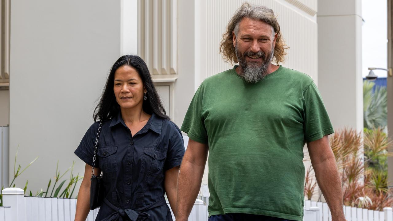 Alleged people smugglers Thomas Goertz and Jade Siu Ying Ormiston leaving Darwin Local Court on Tuesday in a bid to alter their bail address. Picture: Pema Tamang Pakhrin