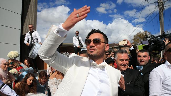 Former Auburn deputy mayor Salim Mehajer at his lavish wedding in Lidcombe which involved four helicopters, over 30 supercars, 50 motorbikes, a jet flyover and over 100m of red carpet. Picture: Toby Zerna