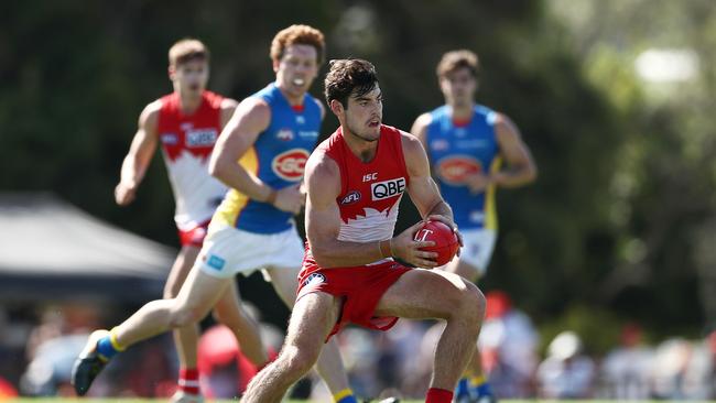 George Hewett of the Swans in action during the 2019 JLT Community Series AFL match between the Sydney Swans and the Gold Coast Suns at Oakes Oval on March 10, 2019 in Lismore, Australia. (Photo by Matt King/Getty Images)