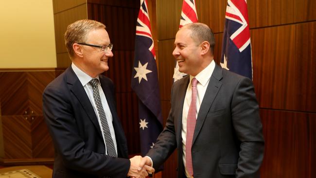 11/07/2019 POOL PICS:  RBA Governor Philip Lowe meets with Treasurer Josh Frydenberg at 4 Treasury place in MelbournePicture: David Geraghty / The Australian.