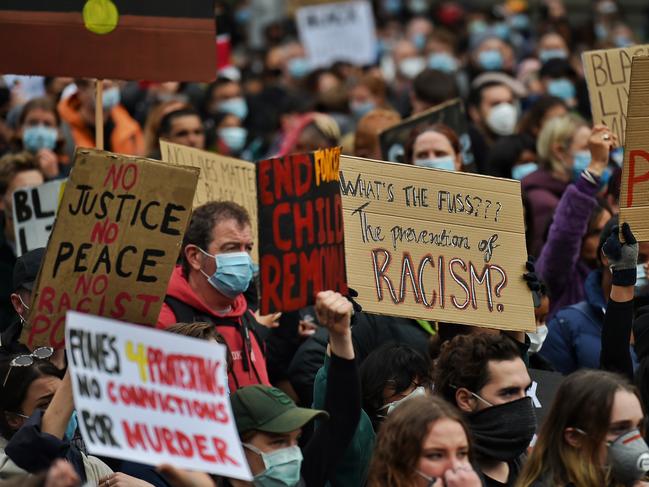 Protesters gather in Melbourne’s CBD on Saturday. Picture: Jason Edwards