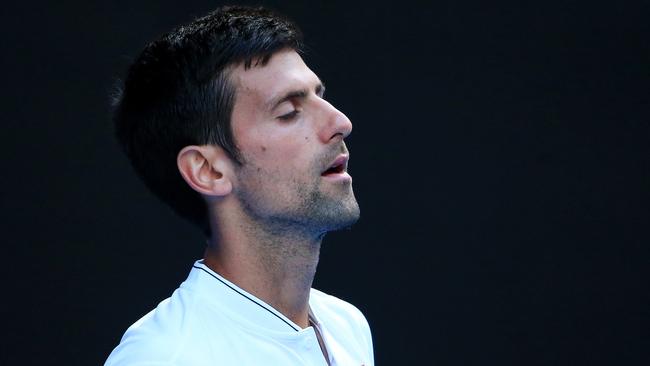 Novak Djokovic shows his frustration.