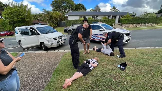 Dramatic scenes from Monday's citizen arrest in Ashmore. Picture: Bradley Cowper