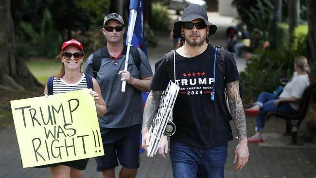 Protesters at the Freedom Rally in Brisbane CBD. Picture: NCA NewsWire / Josh Woning